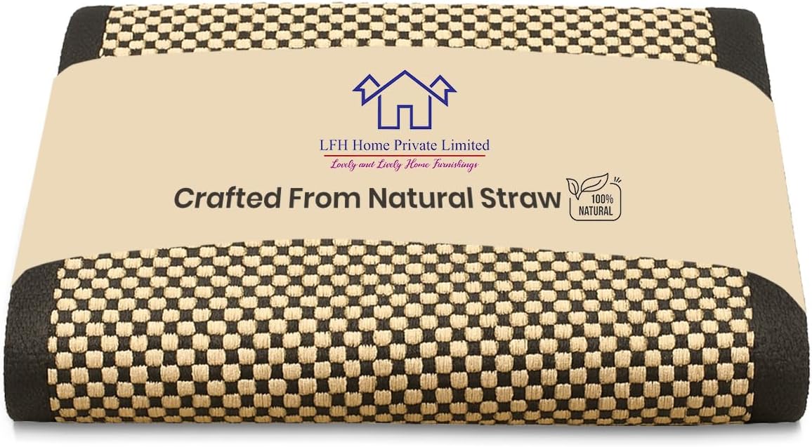 LFH Home Handmade Straw Yoga Mat For Exercise, Workout, Fitness - Perfect Heavy Quality Eco Friendly Natural Straw Reversible Yoga Mat for Men & Women - 72x24 Inch Black