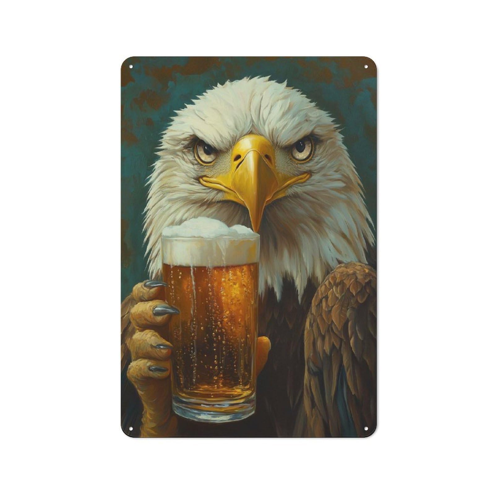 Retro Retro Metal Sign 30x20cm Featuring Eagle with Beer, Garage Wall Decor for Garage, Hobby Room, Office Or Man Cave