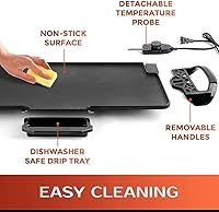 Vista 5 de Plancha eléctrica antiadherente extra grande de 22 pulgadas, placa extraíble, asas extraíbles de tacto fresco y bandeja de goteo deslizante, para 12