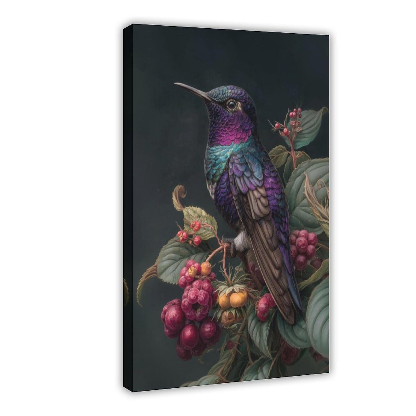Bareronor Frame Deep Purple Hummingbird Canvas Poster Bedroom Decor Landscape Office Room Decor Gift 20" L X 30" W