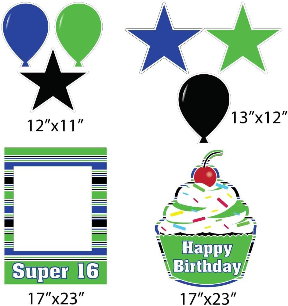 VictoryStore 16th Photo Booth Frame and Yard Decoration Includes 2 Shorts Stakes per Sign (Blue Green)