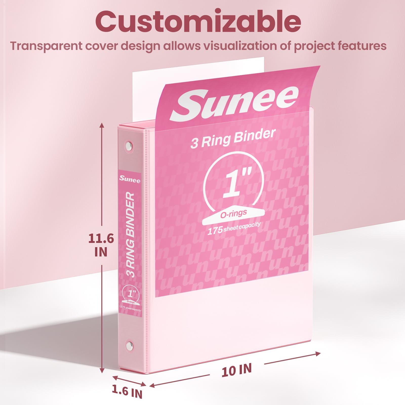 SUNEE Raccoglitore a 3 anelli da 2,5 cm, confezione da 6, trasparente, senza PVC, adatto per raccoglitori scolastici o ufficio, raccoglitori pastello