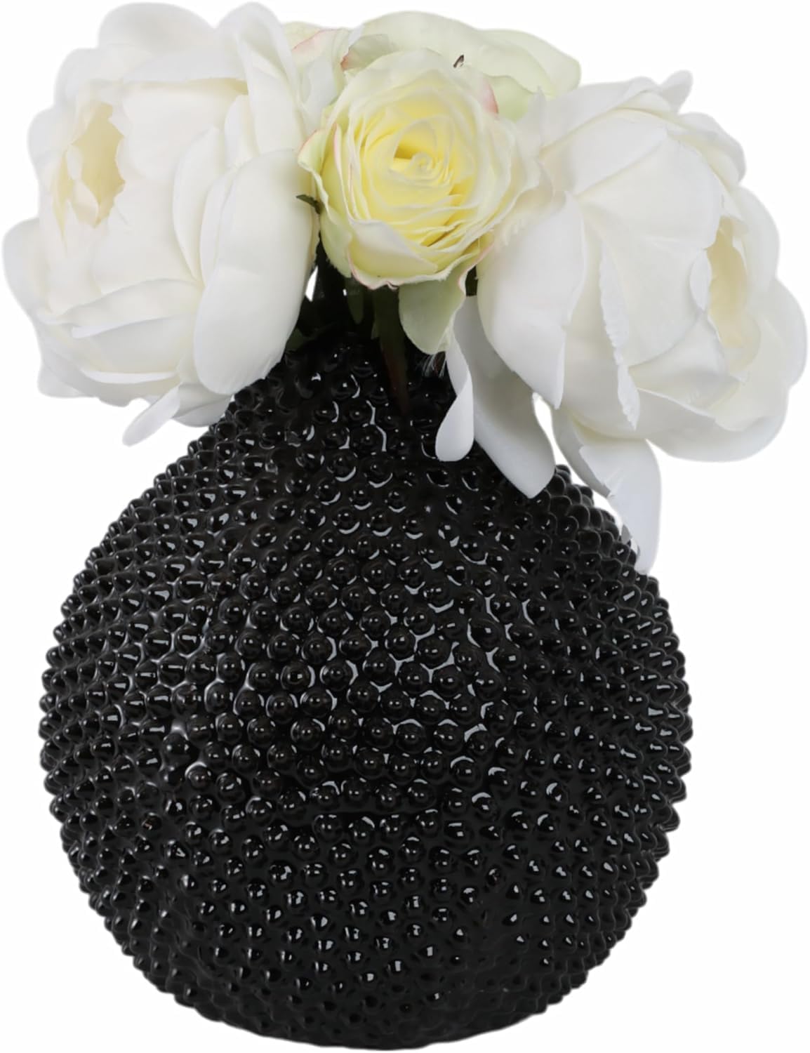 Modern Ceramic Vase with Spiked Finish for Living Room Decor and Home Accents - Decorative Flower Vase for Room, Bedroom or Office Decor - Perfect for House and Table Centerpiece - 8", Black
