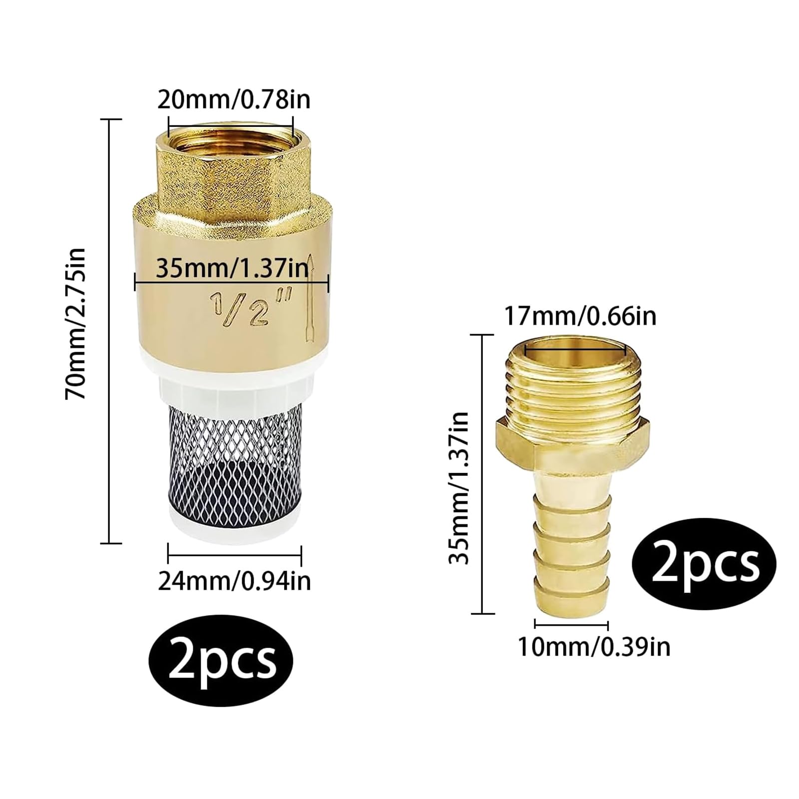 Hose Barb Brass Check Valves 1/2inch Brass Foot Valves Strainer Filter Bottom Valves With Hose Connection Rustproof Inch Brass Foot Valves Backflow Prevention For Suction Hose