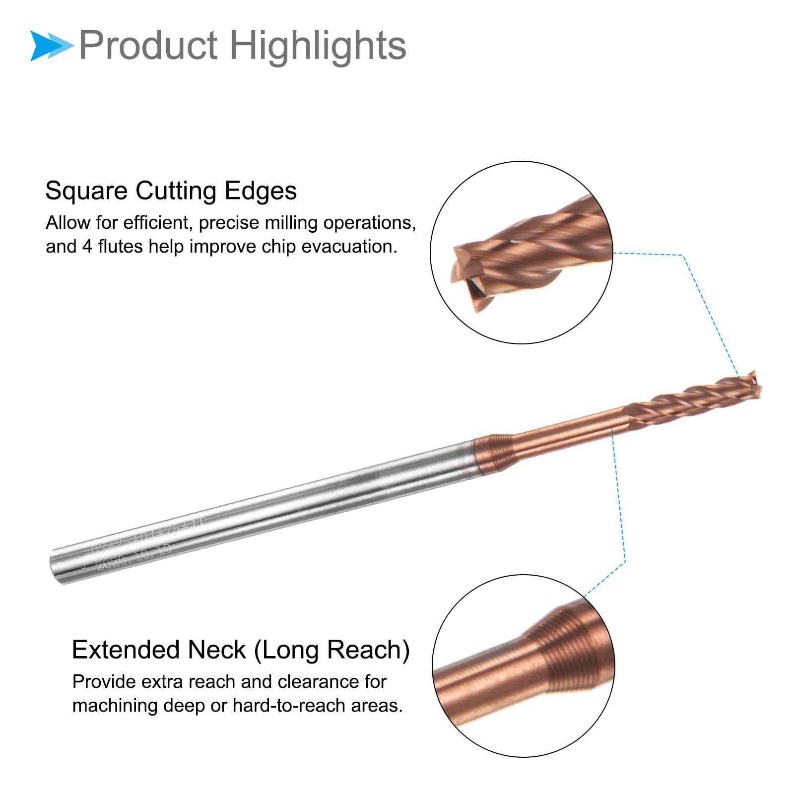 CoCud Square Nose End Ill, 0.2 X 2 Cutting, Long Reach Titaniu (Nano-Scale) Coated Carbide - View #4
