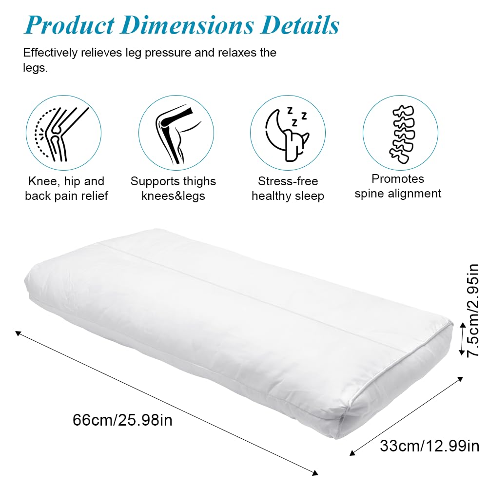 Almohada ortopédica de algodón de 12 cm para dormir de lado, almohada ortopédica de piernas de espuma viscoelástica para aliviar el dolor de cadera, rodilla y espalda