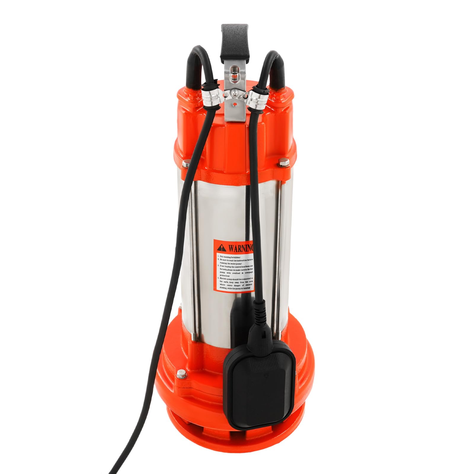 Bomba de agua sucia, 2200 W, 26000 l/h, bomba sumergible con interruptor de flotador, acero inoxidable, altura de impulsión 25 m, bomba fecal con asa, bomba con trituradora (naranja)