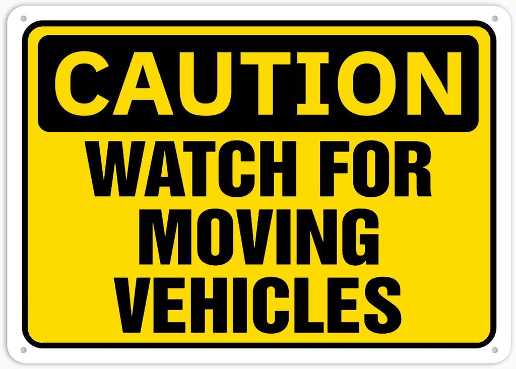 8"x12" Yellow Vintage Style Aluminum Metal Sign - Caution Watch For Moving Vehicles | Rust-Free, Weather Resistant | Wall/Tabletop Mount