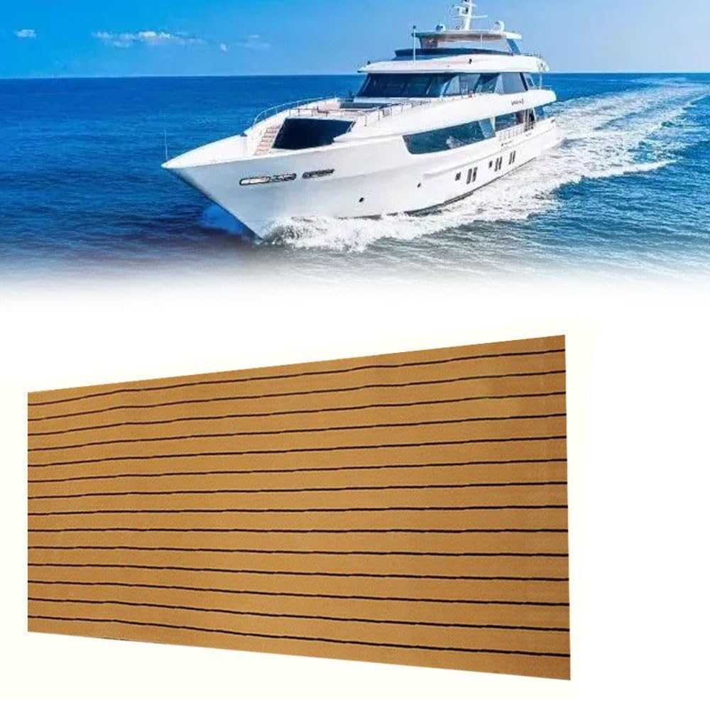 EVA Foam Faux Teak Boat Decking Sheet Carpet Self-Adhesive Non-Skid 94.5"x 46" (30 sqft) / 94.5" x 35.4" (23 sqft) Fits for Sea Deck Marine Yacht RV Boat Flooring Mats/Decking Pad