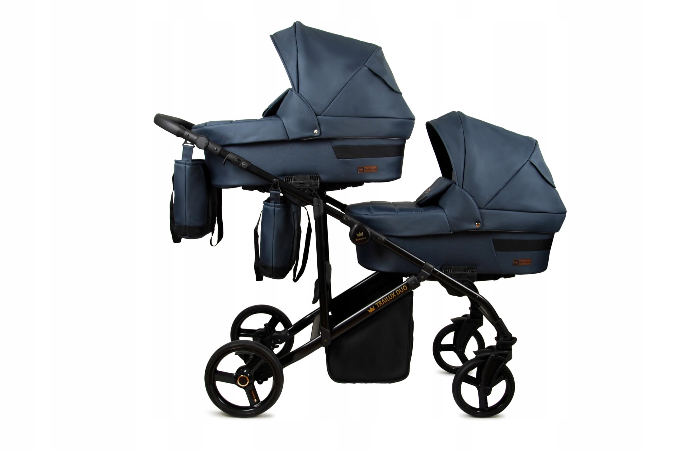 BabyLux® Bambini Passeggino per gemelli Completo Set 4 in 1 - Duo | Antracyt - incl. Navicella, Canna, Seggiolino Auto, ISOFIX Base - Carrozzina Neonati Sistema Combinato - con Borsa fasciatoio ecc.