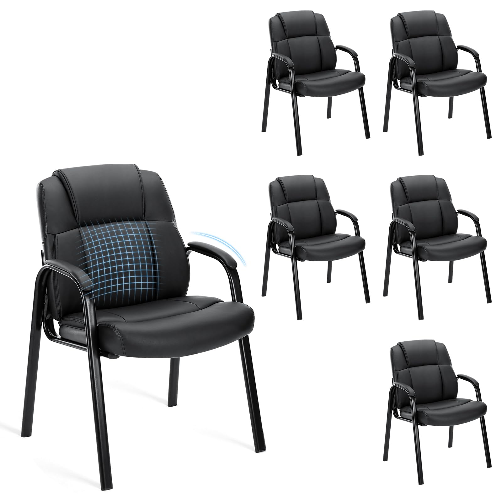 OLIXIS Waiting Room Chair Set of 6, Leather Office Desk Reception Guest Stationary Side Chairs with Padded Arms for Home Conference Lobby Area Meeting