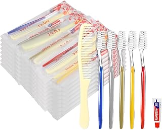 20pcs Disposable Toothbrushes with Toothpaste and Comb for Homeless Individually Wrapped-Suitable for Hotel,Air Bnb,Shelter/Homeless/Nursing Home/Charity(（20 pcs）)
