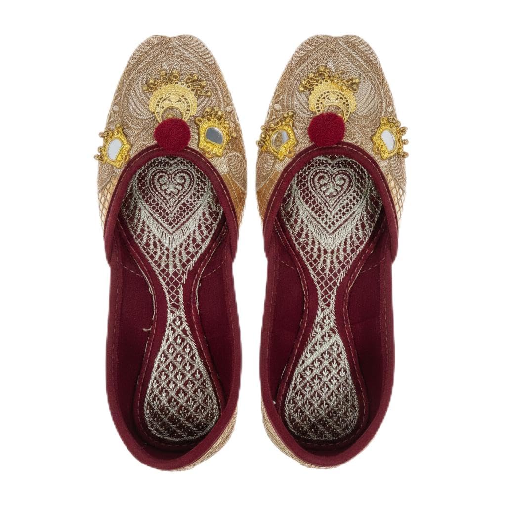 Women's Embroidered Jutti with Mirror Work and Pom Pom-image-11