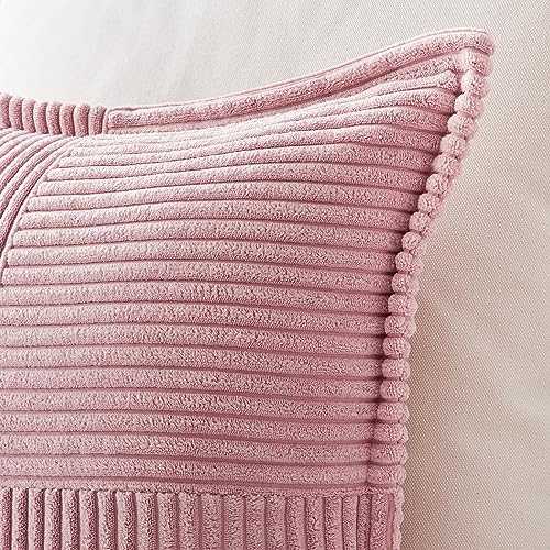 Topfinel Pink Pillows Sofa Autumn Cushion Covers 45cm x 45cm Plain Leather Powder Pink Fluffy Cushion Scatter Pillowcases 18x18 inches for Girls Bedroom - Image 2