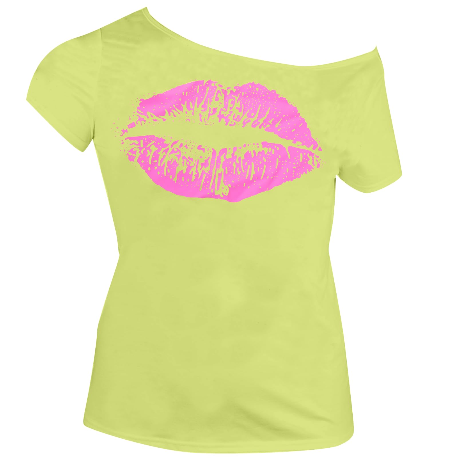 90s 80s Outfit for Women 80's Theme Party Disco Shirt Off The Shoulder Tops Vintage 90s Neon Off Shoulder Top