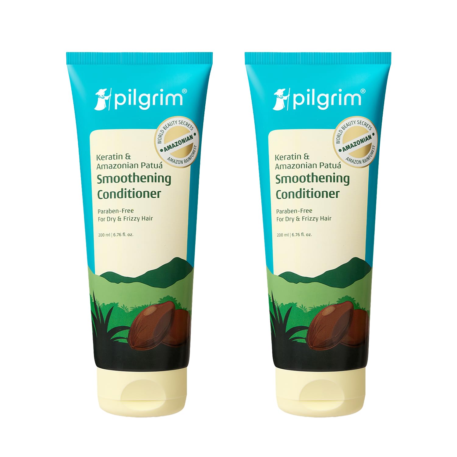Pilgrim Amazonian Patu & Keratin Hair Smoothing Conditioner - 200ml (Pack of 2), Unscented- For Dry & Frizzy Hair With Sacha Inchi|Hair Conditioner For Smooth & Silky Hair|Silicone Free | Pack of 2, For Dry & Frizzy Hair, With Sacha Inchi, Silicone Free, Unscented