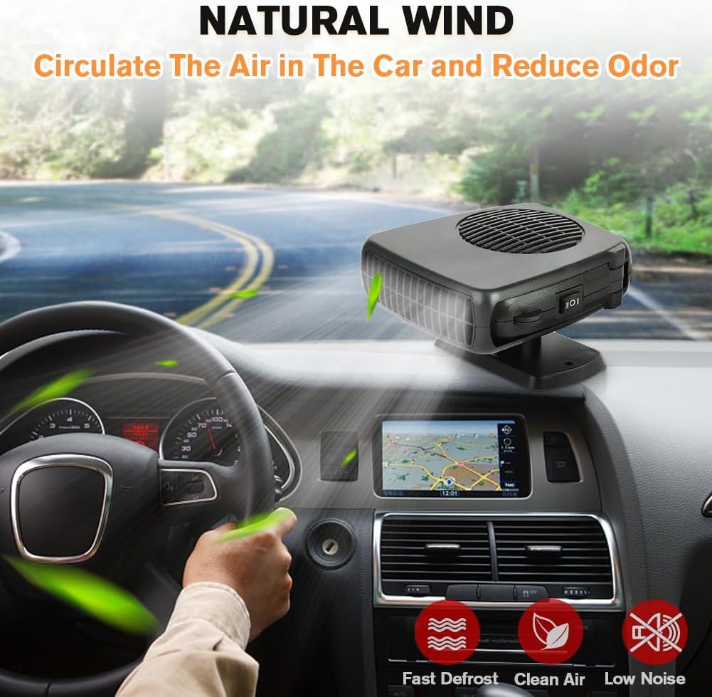 Leaflai Chauffage de Voiture 12 V Anti-buée 2 en 1 - Mini dégivreur de Voiture avec poignée Ergonomique - Désembueur de Pare-Brise - Prise Allume-Cigare
