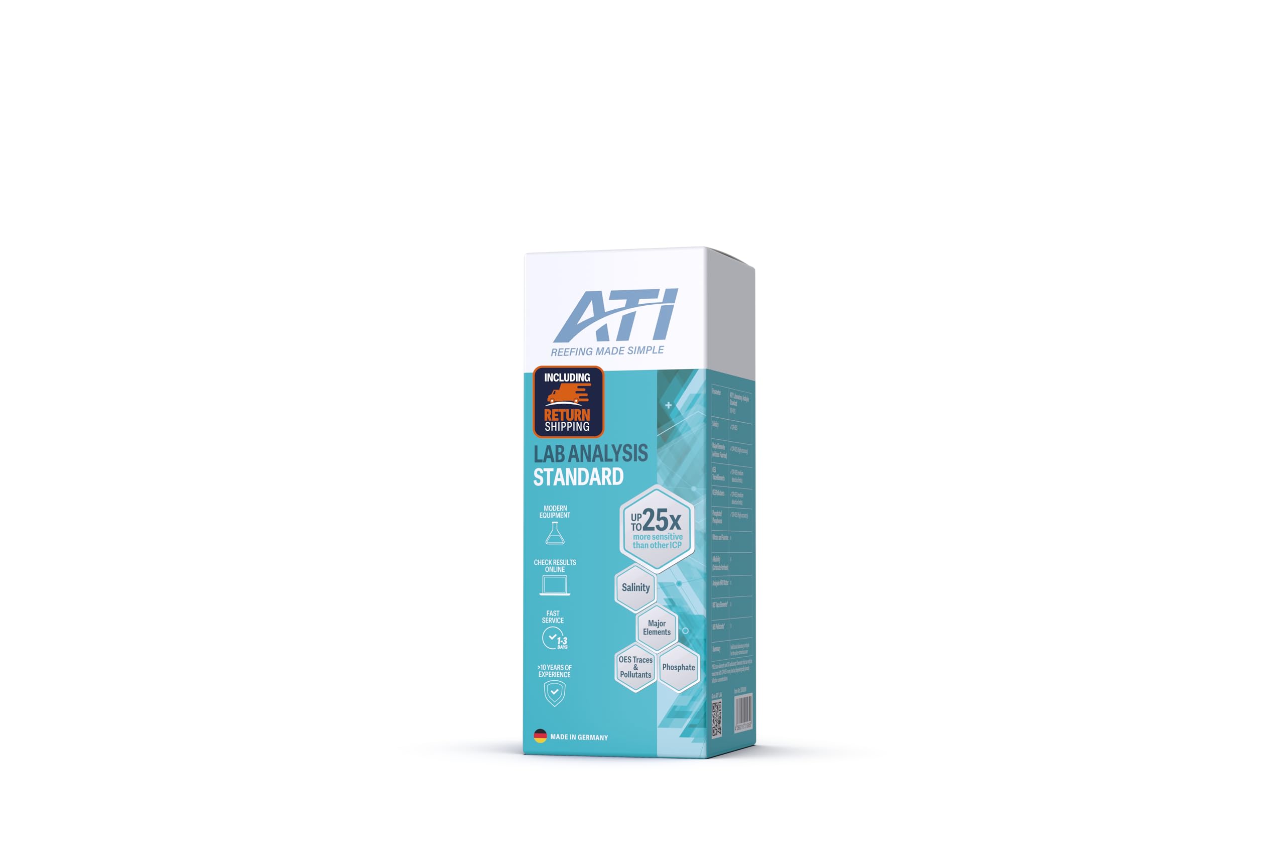ATI ICP-OES Lab Analysis Standard for Reef Aquariums - Professional Water Testing - Salinity, Trace &amp; Major Elements - 1 Test Kit