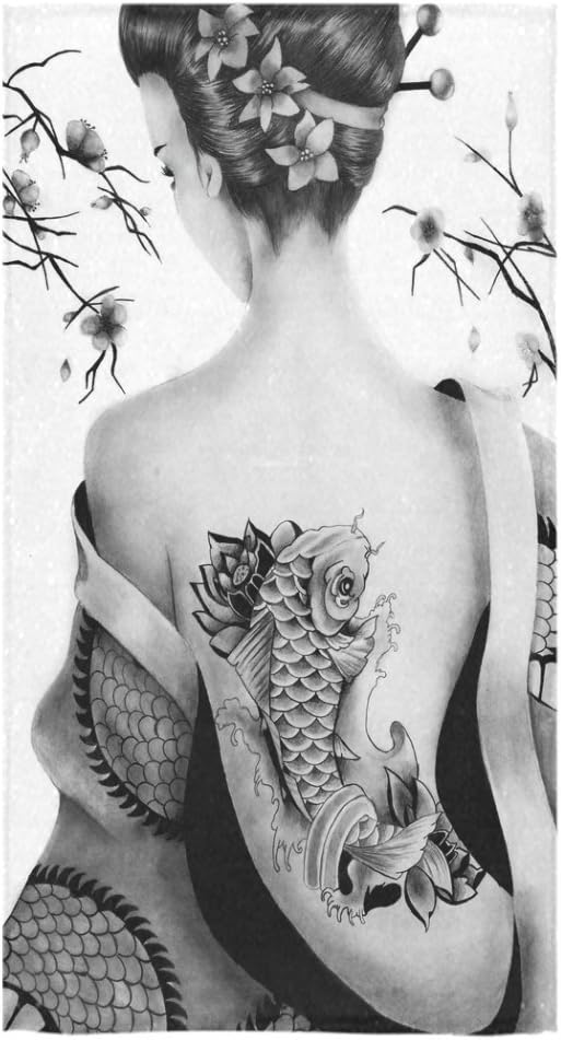 Design Custom Japanese Geisha Girl Art Sale Custom Bath Towels Large Soft and Comfortable Travel Beach Bathroom Shower Washcloth Wrap for Men/Women 80% Polyester 20% Cotton, (30" x 56")
