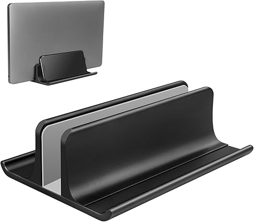 Vaydeer Soporte vertical 3 en 1 para laptop, soporte de aluminio para computadora portátil con base ajustable, organizador que ahorra espacio para