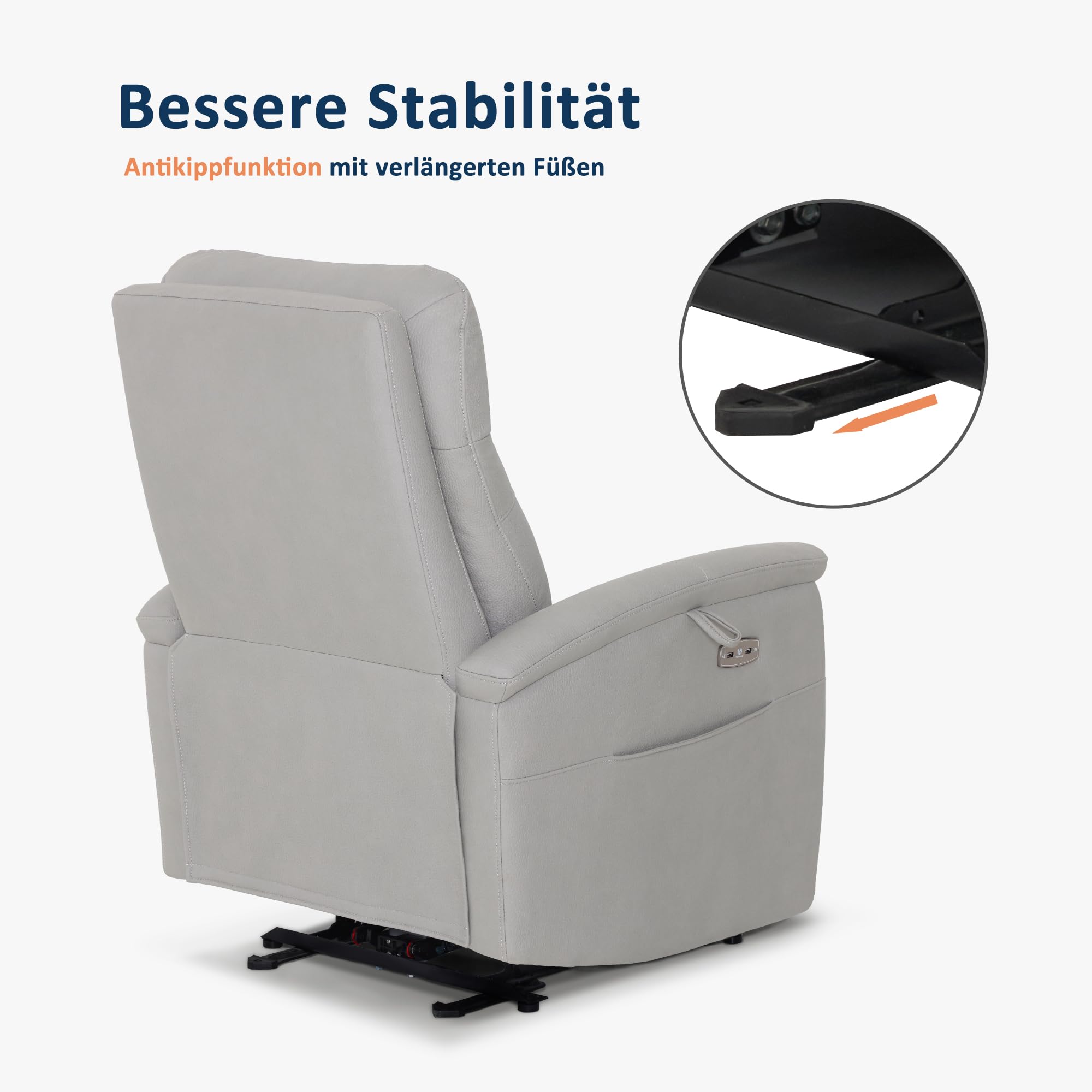 M MCombo Relaxsessel mit Liegefunktion, Fernsehsessel Elektrisch Verstellbar, TV Sessel mit 160° Liegefunktion, Recliner Chair, USB & Seitentasche, Sessel Wohnzimmer Relax, 7077 (Hellgrau)