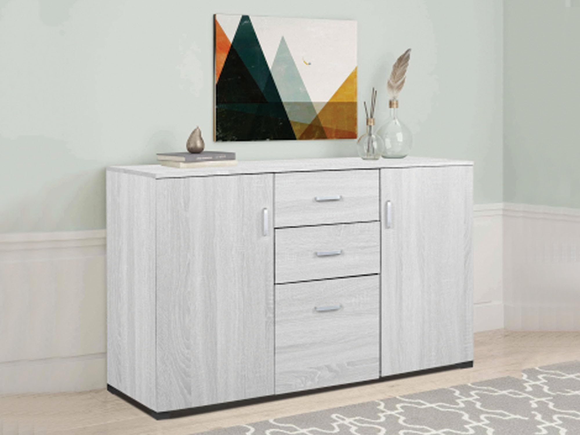 Dmora - Credenza Benidorm, Buffet da soggiorno, Madia da salotto, Credenza moderna a 3 ante e 2 cassetti, 120x40h83 cm, Grigio