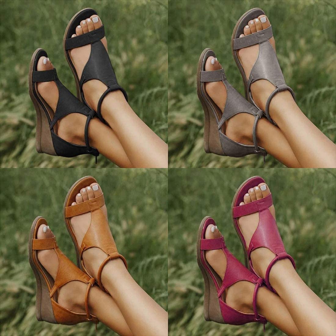 YHQZNLXQ Sandalias de Plataforma ortopédicas de Verano para Mujer con Cremallera Sandalias de cuña para Mujer Peep Toe Cómodos Zapatos de Viaje para la Playa
