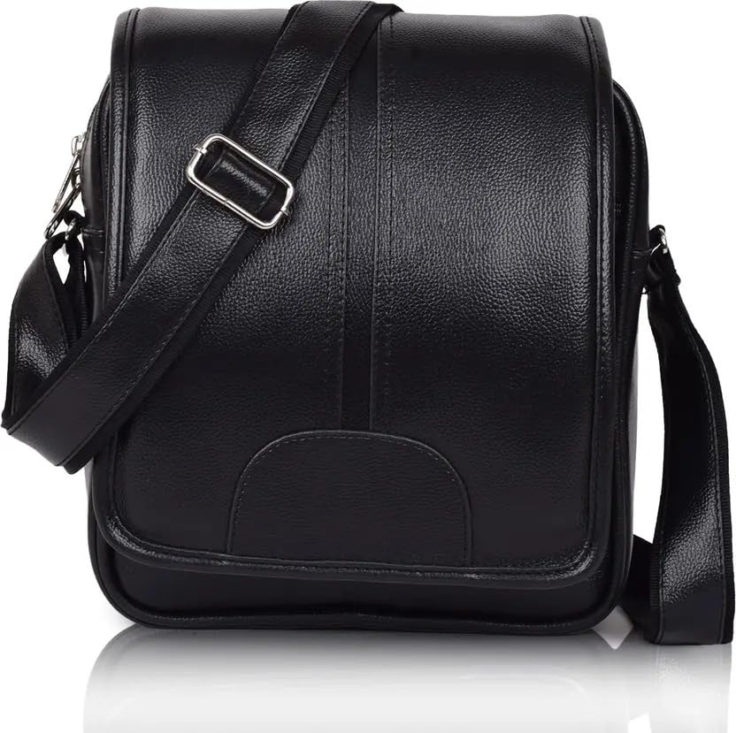 Men's Leather Crossbody Messenger Bag – Stylish Sling Shoulder Bag for Office, Travel & Casual Use – Adjustable Strap, Premium PU Leather, Front Flap Zip (Tan Black)-image-9