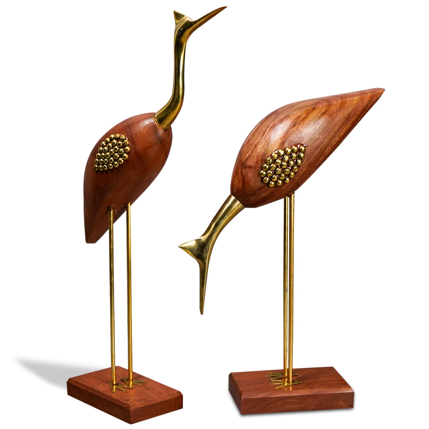 Naayaab Craft Good Luck Swan Home Decor Showpiece, Idols, Figurine for Home Office Décor,Love Bird Saras Made of Pakka Sheesham Wood and Brass - (Maroon, 12inch) Set of 2, Love 1