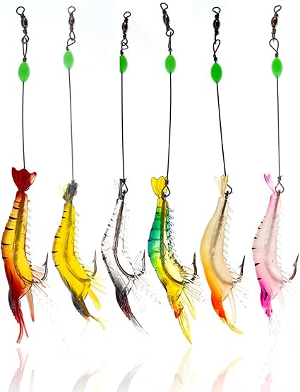 El Camarón Biónico Luminoso Señuelo de Pesca Artificial está hecho de silicona suave y flexible, con detalles realistas y anzuelos afilados. Su simulación luminosa atrae peces y es ideal para diferentes tipos de pesca.