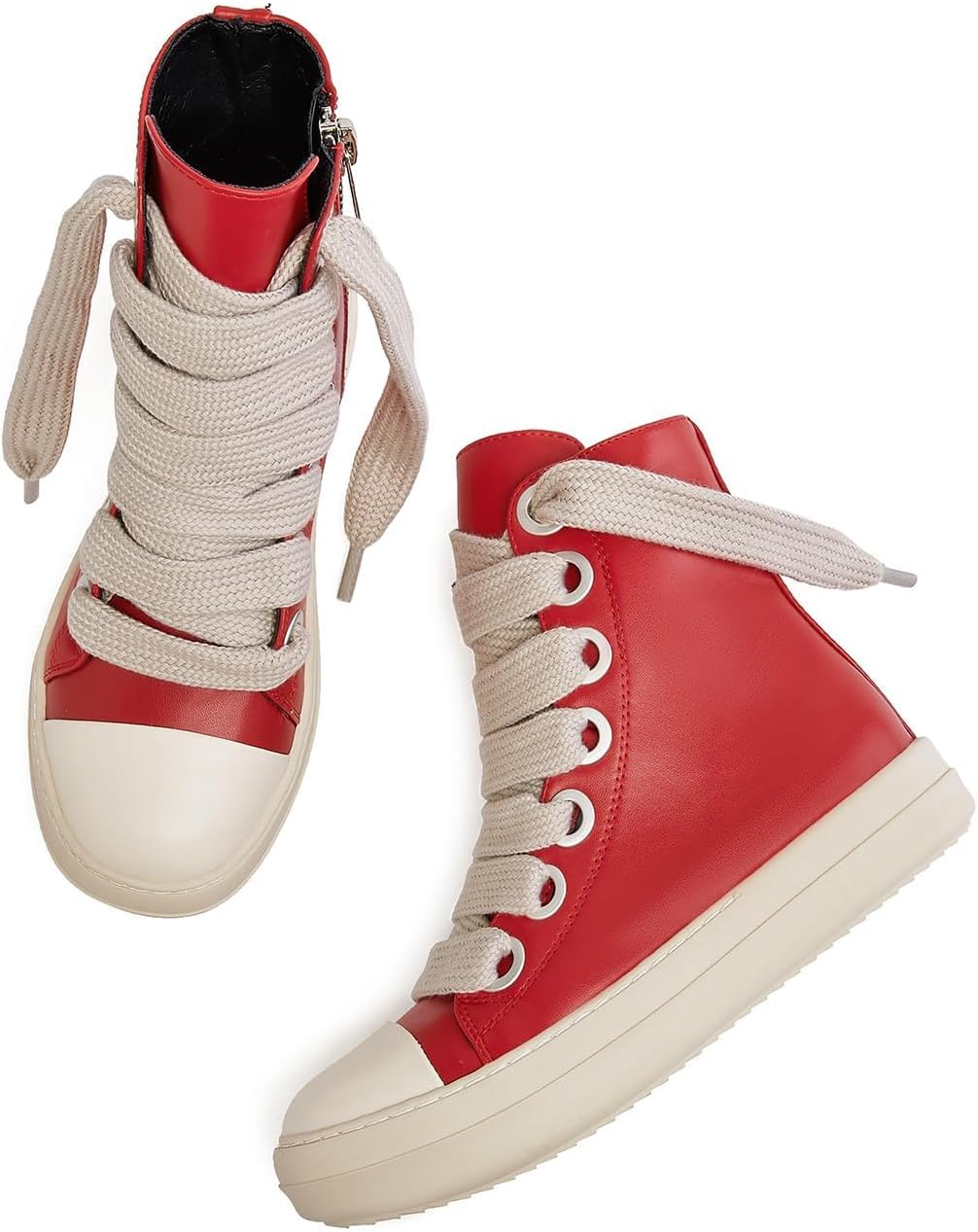 IMPREMEY Women's High Top Sneakers Lace Up PU Leather Shoes with Thick Soles and Zipper, Fashionable Walking Shoes - Image 7