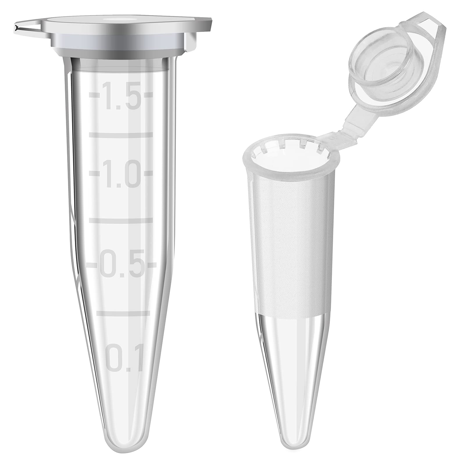 250 Pcs - RE-GEN Micro Centrifuge Test Tubes | Size: 1.5ml Clear Plastic Polypropylene 4 Step Graduated Flat Snap Cap Vials Containers