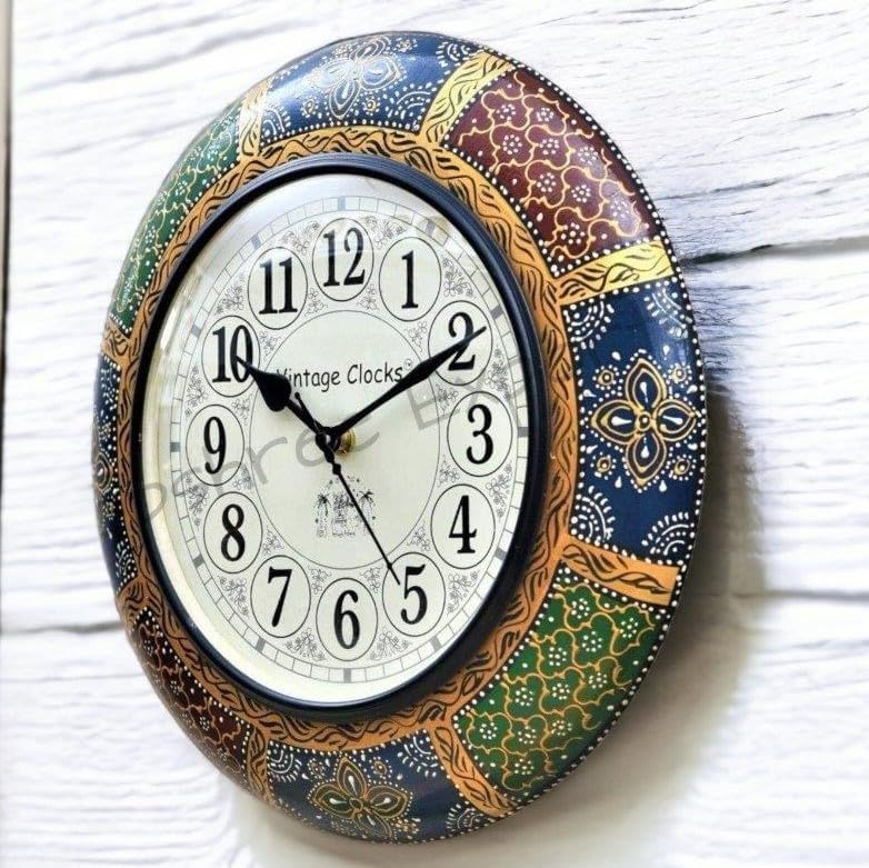Vintage Clock Wooden Hand-Painted Wall Clock / 1 Year Warranty/with Seconds Needle/English Numerals-Analog