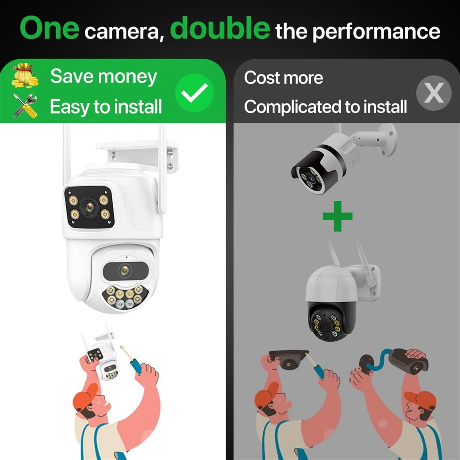 Telecamera di sicurezza, Telecamera IP di sicurezza wireless esterna 4K 8MP HD PTZ Wi-Fi con doppio obiettivo sorveglianza stradale tracciamento automatico(8MP NO SD Card)