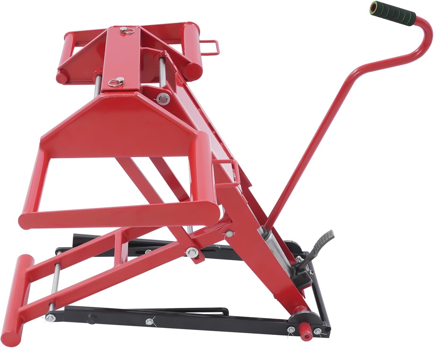 Lawn Mower Lift, Hydraulic Cylinder Lift Jack, 350lbs Capacity, 22.44-48.11in Adjustable Wheel Span Distance, 25.4in Lift Height, Adjustable Lawn Lifter for Lawn Mowers, Red