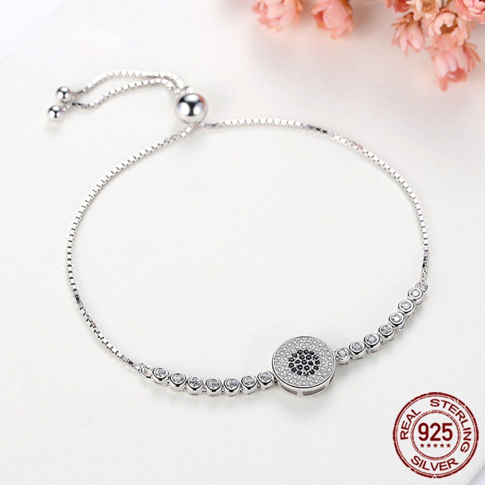 LOKILOKI Pulsera con Dijes De Moda, Joyería De Plata De Ley 925, Pulsera De Mal De Ojo, Pulsera De La Suerte, Pulseras con Circonita Cúbica para Mujer