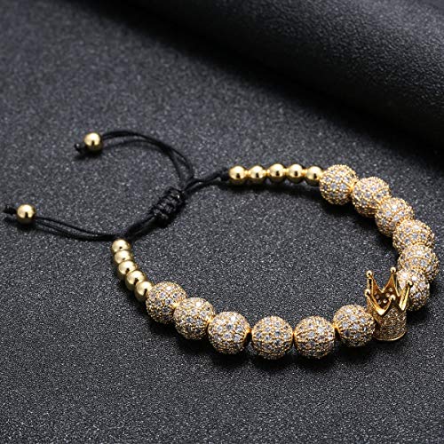 GVUSMIL Imperial Gold Crown 8mm Beads Bracelets Luxury CZ Italian Style Charm King Royal Bracelet for Men4