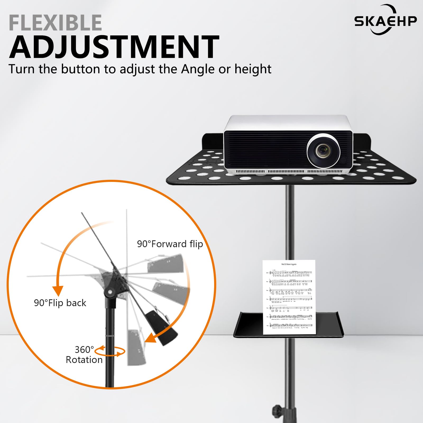 Soporte de música de metal con luces, con luces de doble cabeza, alta estabilidad, altura ajustable y viene con una funda de transporte (70 - 150 cm).