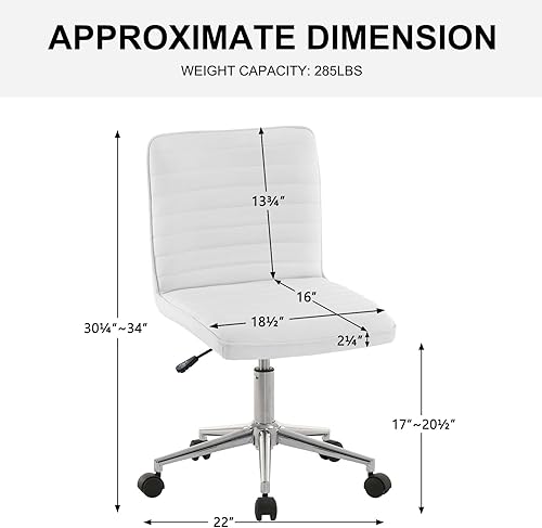 Miniatura 2 de Furnimart Silla de escritorio de oficina de cuero sintético, silla de trabajo ajustable para el hogar, silla giratoria con ruedas lisas (blanco