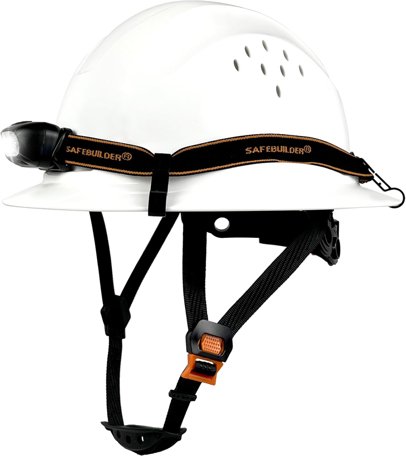 G1C Full Brim Hard Hats with Headlight Chargeable Safety Helmet Led Headlap OSHA Approved Hardhats Vented Sunshade Industrial ANSI/ISEA Z89.1