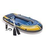 68370EP Challenger 3 Inflatable Boat Set: Includes Deluxe 48in Boat Oars and High-Output Pump – Triple Air Chambers – Welded Oar Locks – 3 Person – 660lb Weight Capacity