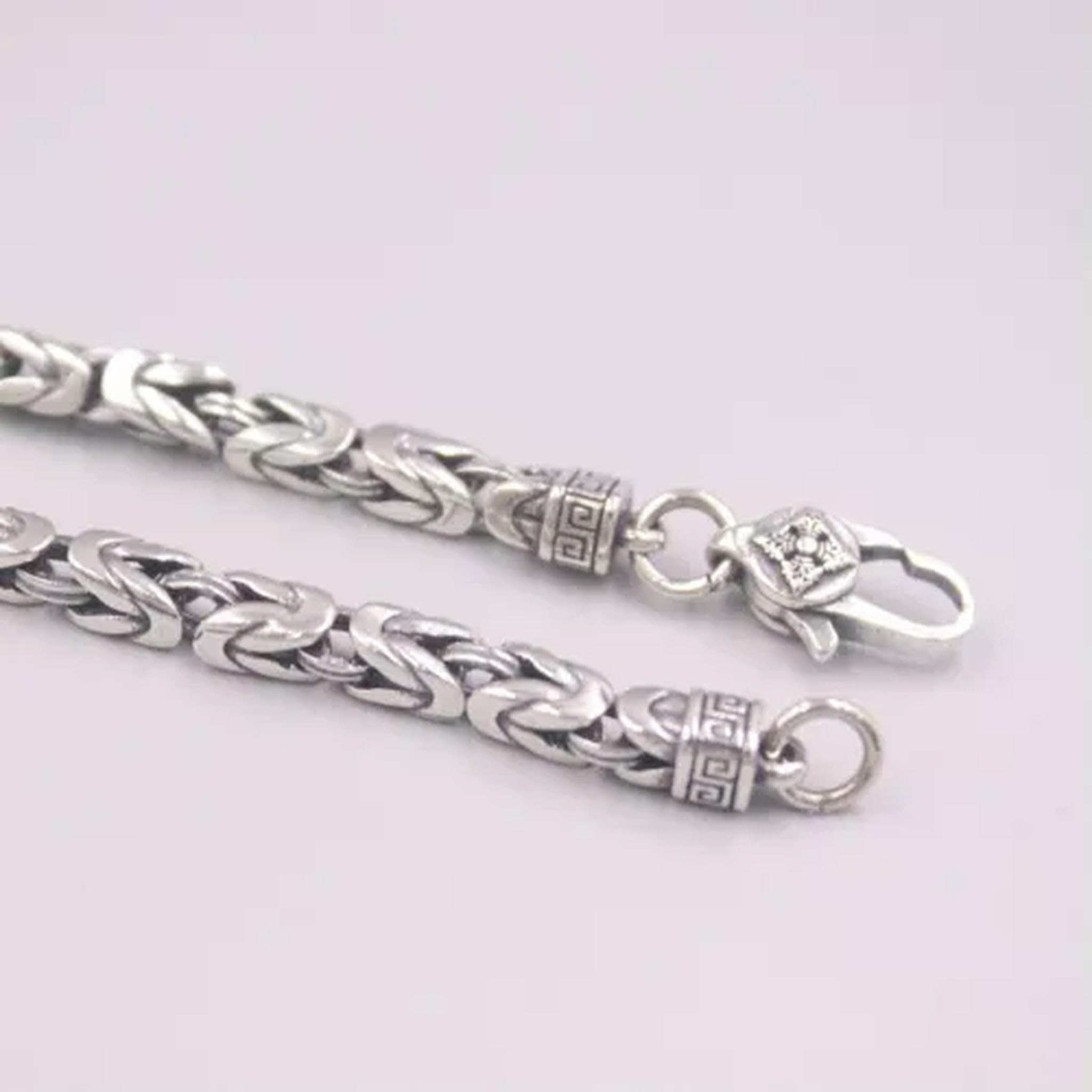Collar de Plata auténtica 925 para Hombre y Mujer, eslabón de Cadena bizantino de 4mm
