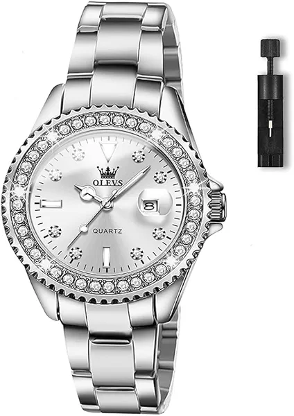Women's Casual Stainless Steel Watch, Small Wrist Simple Watch for Women, Elegant Diamond Roman Numerals Ladies Dress Watch