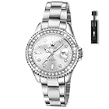 Women's Casual Stainless Steel Watch, Small Wrist Simple Watch for Women, Elegant Diamond Roman Numerals Ladies Dress Watch