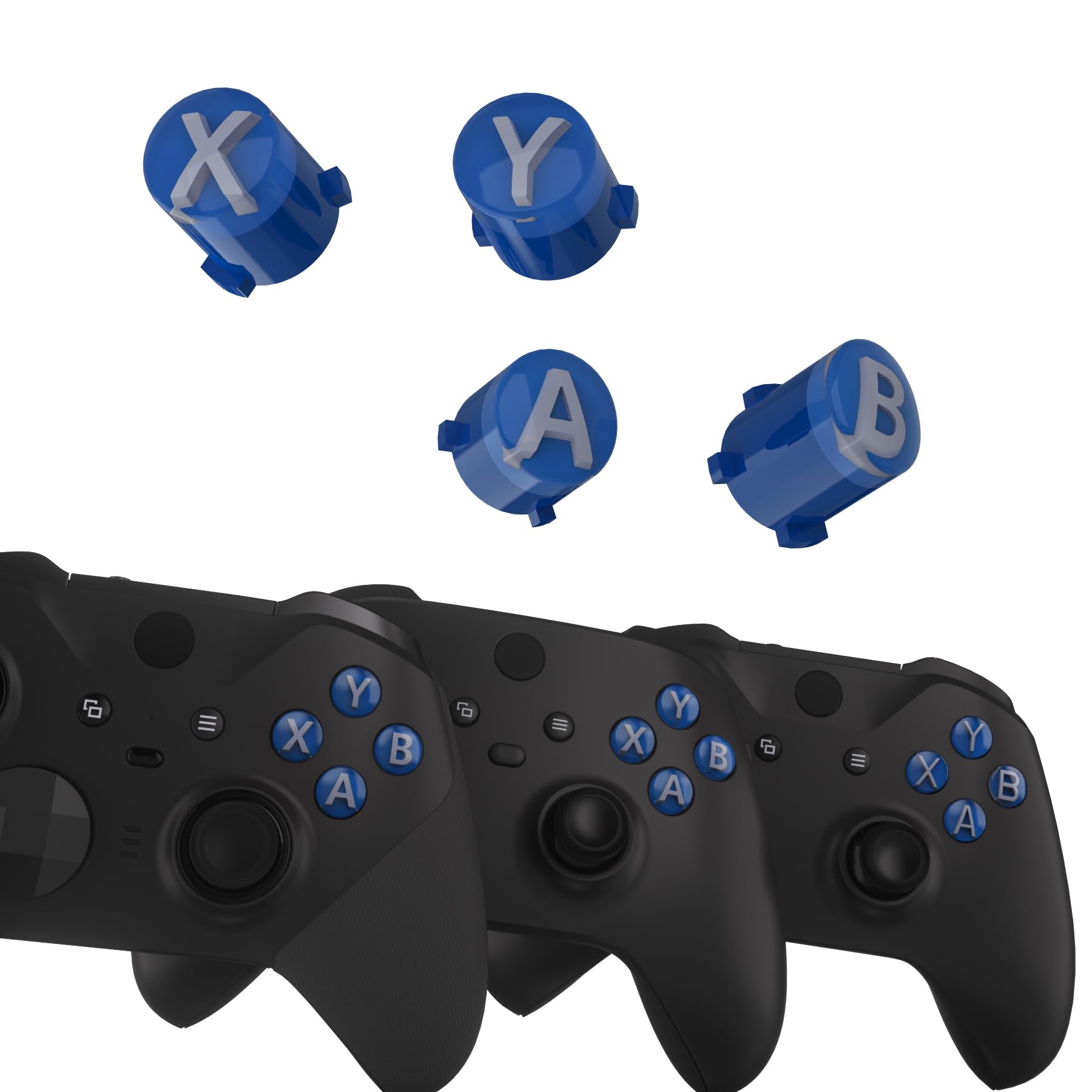 eXtremeRate Botones ABXY de Repuesto para Xbox Series X/S - Botón de Acción en Tres Tonos con Símbolos Clásicos Teclas para Xbox One S/X, Elite V1/V2 (Azul Yale Claro New Hope Gray)