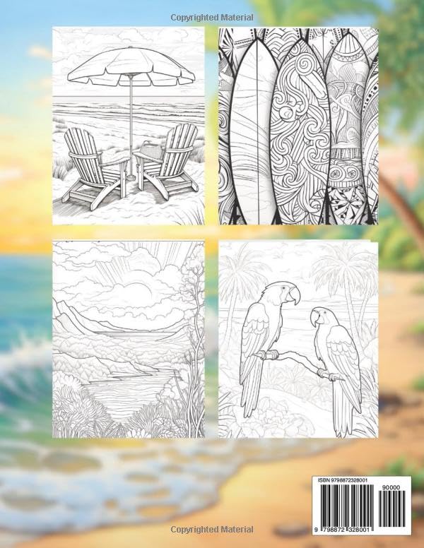 Beach Coloring Book for Adults: 52 Relaxing Landscapes, Beautiful Beaches, Ocean Life, Secluded Scenes, Mandala Patterns and Tiki Bars to Relieve Stress - Image 2