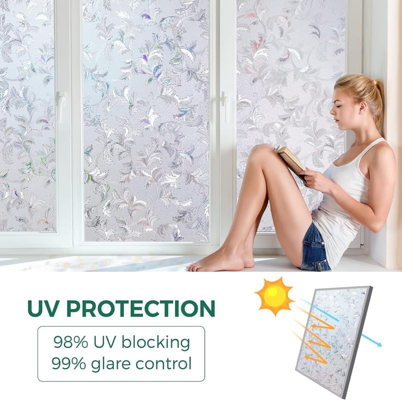 Image of Window Glass Film for Privacy, Self Adhesive Window Sticker, Sticker Frosted Glass Film for Windows, bathrooms, Office Cabins, Living Rooms - Flower Design | 12 X 48 Inchs