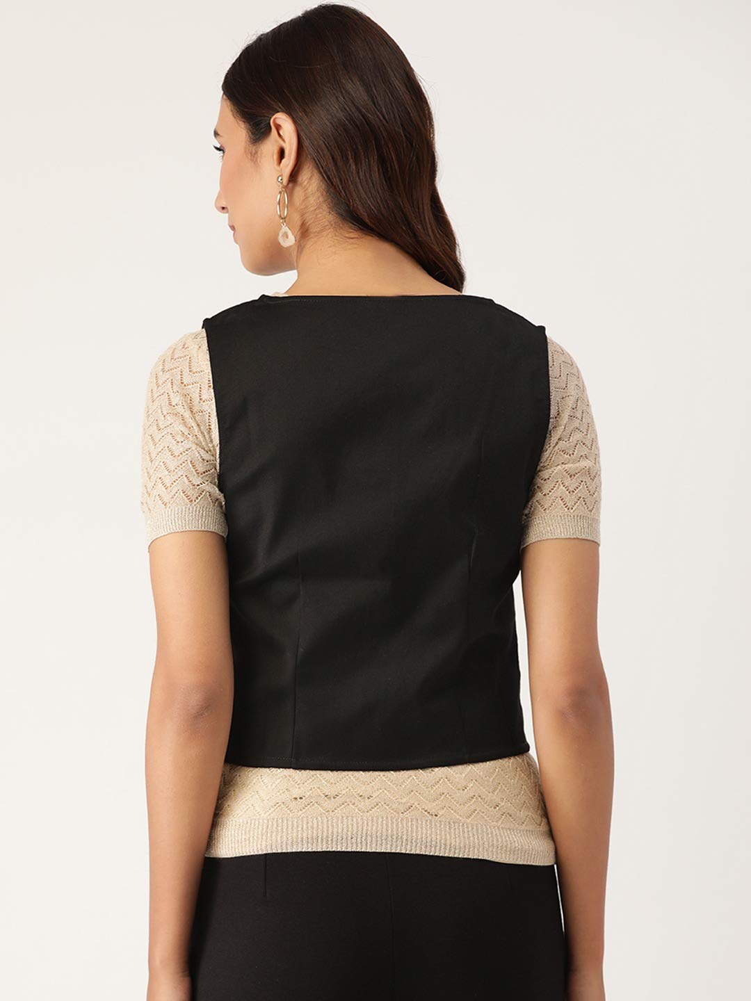 Cottinfab Women Black Solid Lightweight Waistcoat 1