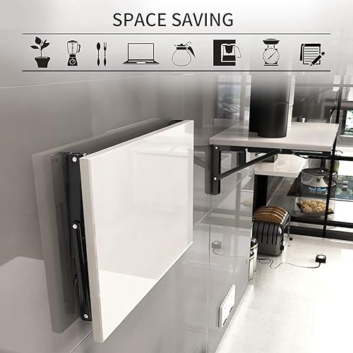 Miniatura 6 de YUMORE Soportes de estante plegables de 16 pulgadas, soporte de estante plegable resistente, soporte en L negro de bricolaje para bisagra de mesa