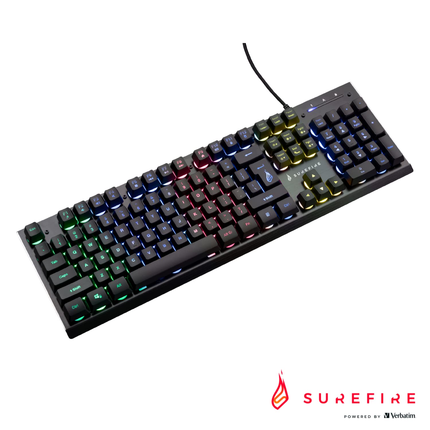 SureFire Kingpin X2 Teclado Gaming Inglés US Gaming Multimedia Keyboard con iluminación, Teclado RGB con Placa Frontal de Aluminio, 25 Teclas Anti-ghosting, diseño Americano QWERTY